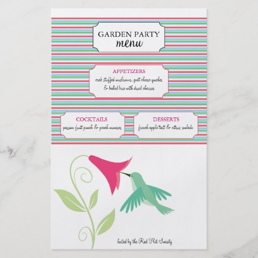 Menu de réception en plein air de colibri tract customisé