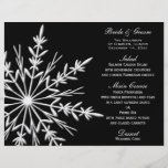 Menu noir et blanc de mariage d'hiver de flocon de prospectus