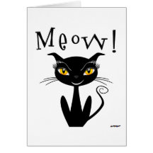 Meow lunatique de chat noir ! carte de vœux