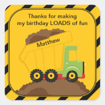 Merci d'anniversaire de camion à benne basculante autocollants