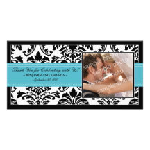 Merci élégant Photocard de mariage damassé : aqua Photocartes Personnalisées