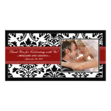 Merci élégant Photocard de mariage damassé : rouge Photocarte Personnalisée