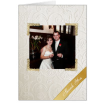 Merci en ivoire élégant de photo de mariage damass cartes