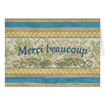 Merci français, tissu brodé cartes de vœux