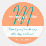 Merci initial simple turquoise orange de faveur de adhésifs