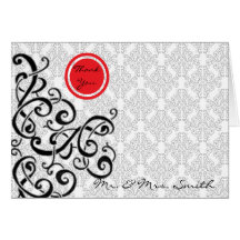 Merci noir et rouge moderne de mariage damassé cartes de vœux