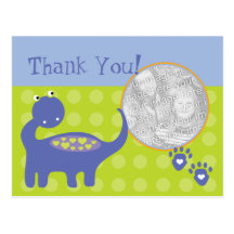 Merci pourpre de photo d'anniversaire de dinosaure cartes postales