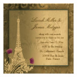 Métallique d'or de chardon écossais de Tour Eiffel Invitations Personnalisées