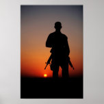 Militair bij Zonsondergang Afdruk