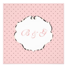 Mini rose simple de points + blanc/cadre de zèbre faire-parts