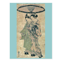Minnaars onder een paraplu door Ishikawa, Toyonobu Wens Kaart