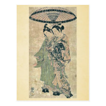 Minnaars onder een paraplu door Ishikawa, Toyonobu Wenskaarten