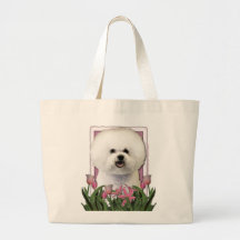 Moederdag - Roze Tulpen - Bichon Frise Draagtas
