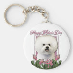 Moederdag - Roze Tulpen - Bichon Frise Sleutelhanger