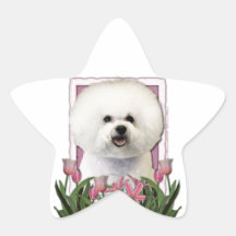 Moederdag - Roze Tulpen - Bichon Frise Stervormige Stickers