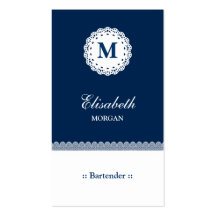 Monogram van het Kant van de barman het Blauwe Wit Visitekaartjes