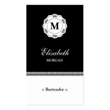 Monogram van het Kant van de barman het Zwarte Wit Visitekaartje
