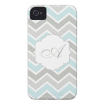 Monogramme bleu et gris de Chevron de zigzag Coques iPhone 4