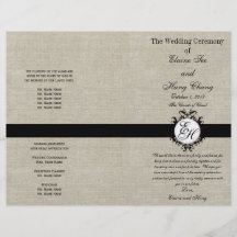 Monogramme chic de programme noir de toile de mari prospectus en couleur