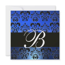 MONOGRAMME de DAMASSÉ de NOIR BLEU, blanc