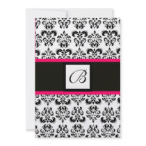 MONOGRAMME de DAMASSÉ, fuchsia noir et blanc et ro