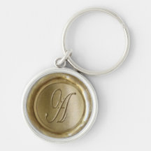 Monogramme de joint de cire - l'or - Script A - Porte-clefs