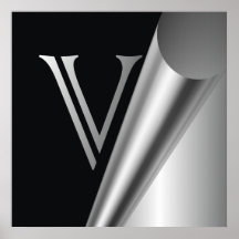 Monogramme en acier "V " de peau Poster