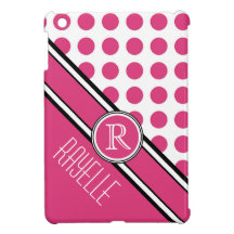 Monogramme et nom diagonaux roses de Polkadot