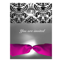 MONOGRAMME FUCHSIA BLANC ROSE DE GEMME DE DAMASSÉ INVITATIONS