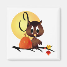 Monogramme I de hibou d'automne Aimant