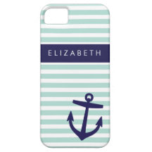 Monogramme mignon d'ancre de rayures nautiques de  coques Case-Mate iPhone 5