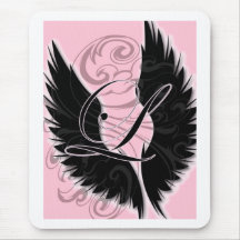 Monogramme noir L tapis de souris d'aile de lettre