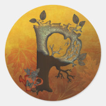 Monogramme P d'arbre d'automne Adhésif Rond