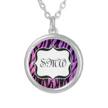 Monogramme pourpre/rose chaud de zèbre colliers personnalisés