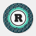 Monogramme R de point de polka d'Aqua Aimants Pour Réfrigérateur