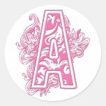 MONOGRAMME ROSE A AUTOCOLLANT ROND