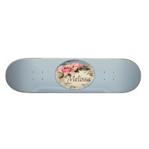 Monogramme rose de guirlande de feuille de cru ros skateboards personnalisés