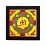 Monogramme rouge d'or de poinsettia de guirlande d coffret cadeau