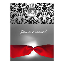 MONOGRAMME ROUGE NOIR BLANC r de GEMME de DAMASSÉ  Invitations Personnalisables