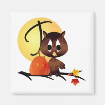 Monogramme T de hibou d'automne Aimant Pour Réfrigérateur