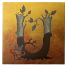 Monogramme U d'arbre d'automne Carreau En Céramique