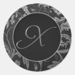 Monogramme X joints argentés et noirs de mariage d Autocollant Rond