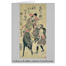 Monsieur et stableboy fumant par Suzuki, Harunobu Carte De Vœux