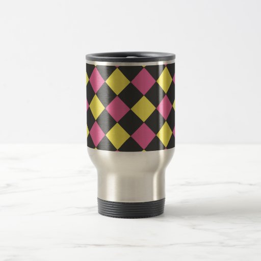 Motif à motifs de losanges jaune rose sur le noir mug