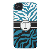 Motif blanc fendu de zèbre de noir bleu avec le mo coque iPhone 4 Case-Mate