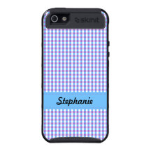 Motif bleu et lilas de guingan étui iPhone 5