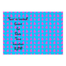 Motif bleu et rose d'arbre de Noël Invitations Personnalisées