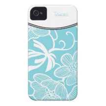 Motif de fleur tropical assez bleu avec le nom coque iPhone 4 Case-Mate