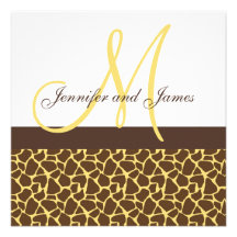 Motif de girafe de monogramme d'invitations de mar