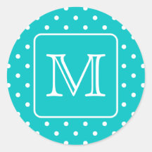 Motif de point turquoise et blanc de polka. Monogr Autocollants
